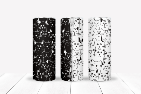 Black N White Cats Skinny Tumbler Wrap Graphics for Crafts