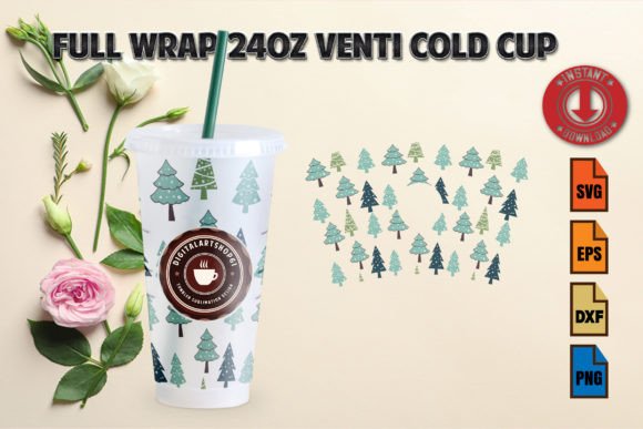 Christmas Tree SVG Cold Cup Wrap for Crafts and Graphics